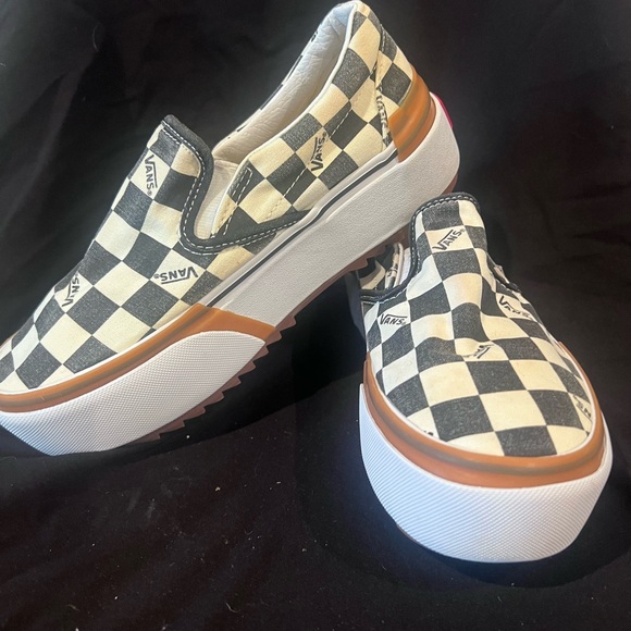 Vans Black and White Checkered Platform Slip Ons - Picture 3 of 8